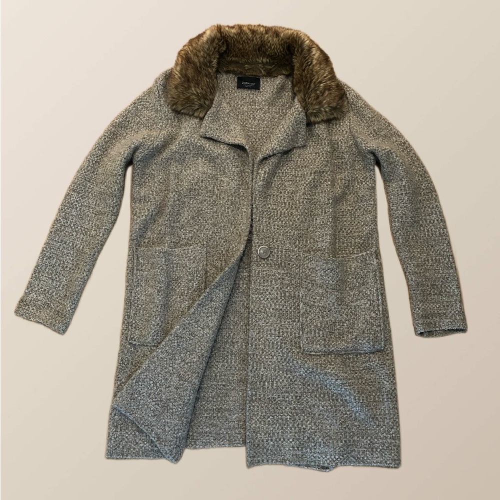 Zara Sweater Coat with Fur-lined Collar women’s size medium